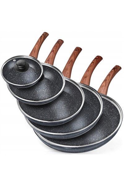 Vilde Set 5x tigăi/grătare din granit cu capac 16 20 24 28 32cm