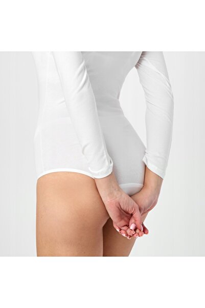 NO BRAND Body damă din bumbac elegant cu mânecă lungă alb XL