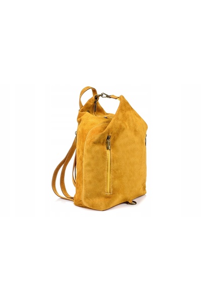 NO BRAND Rucsac de damă din piele întoarsă galben muștar italian A4 Vera Pell...