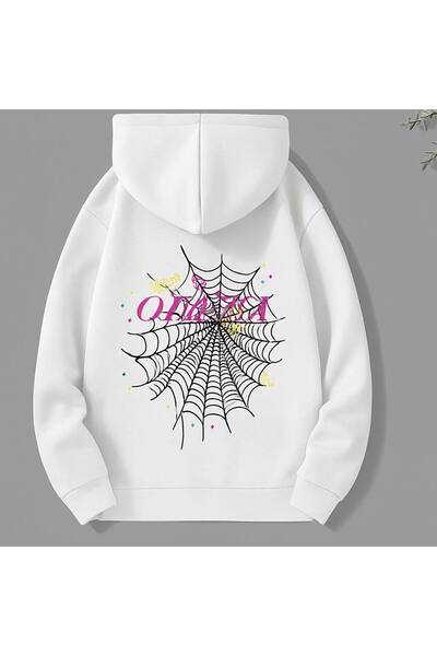 JANTIL MODA Unisex Oversize 3 Thread Yarn Kangaroo Pocket "Spider Web and Typ...