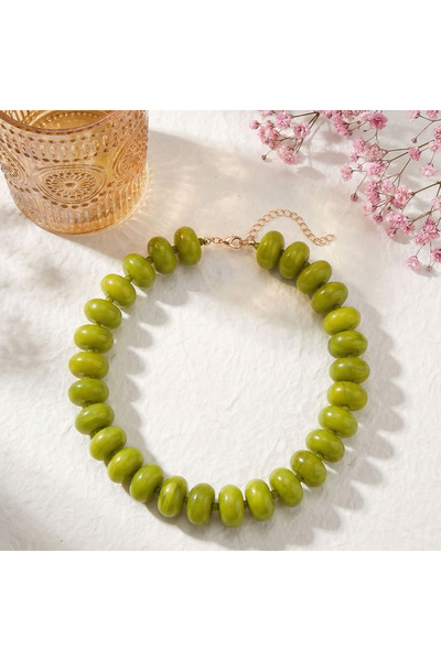 Choice13 Olive Green 1pc Bohemian Fashion Casual Dopamine Acrylic Bead Neckla...