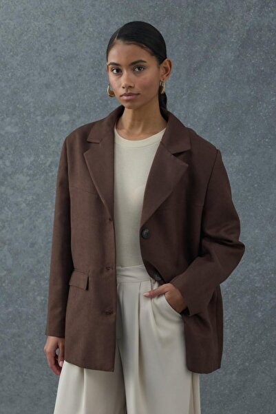 ELBEE Brown blazer with pocket detail - suede jacket