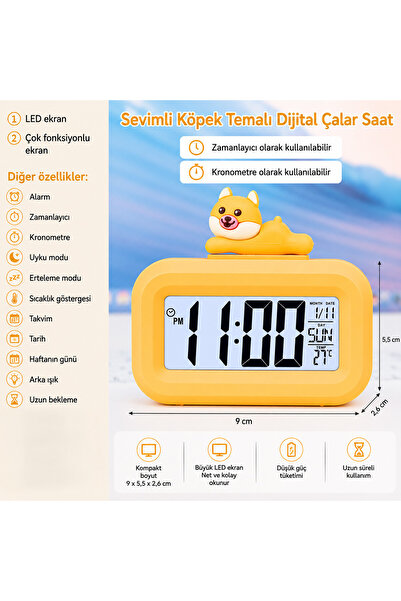 silabor Sevimli Köpek Dijital Çalar Saat – LED Ekranlı, Çok Fonksiyonlu, Zama...