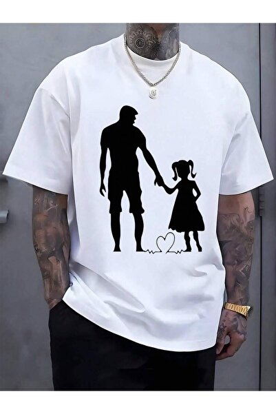 NOURAM Father-Daughter Silhouette Printed Men's T-Shirt – Casual Short-Sleeve...