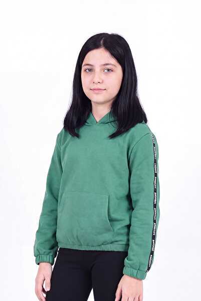 FYK KİDS Girl's Hooded Sweatshirt with Kangaroo Pocket and Stripe Detail
