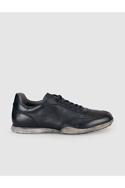 Cabani Navy Blue Genuine Leather Men's Casual Shoes