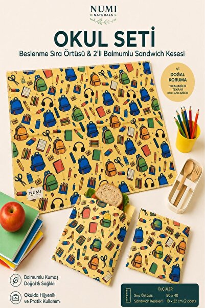 NUMI Naturals School Set – Lunchbox Cover & 2-Pack Wax-Coated Sandwich Bags