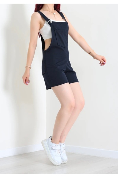 f.kereci Women's Navy Blue Shorts Salopet Jumpsuit with Pockets Comfortable Fit