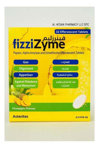 Fizzi FIZZIZYME Effervescent Tablets with Papain, Alpha Amylase, and Simethic...