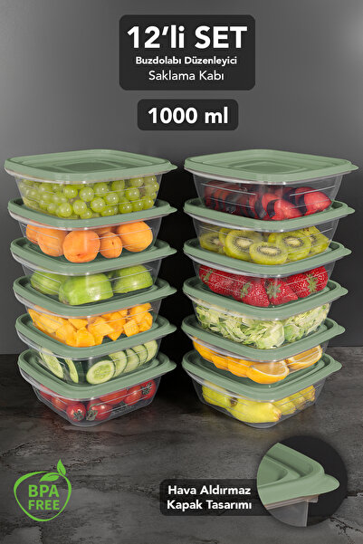 Meleni Home Set de 12 recipiente pătrate pentru depozitarea alimentelor - Org...
