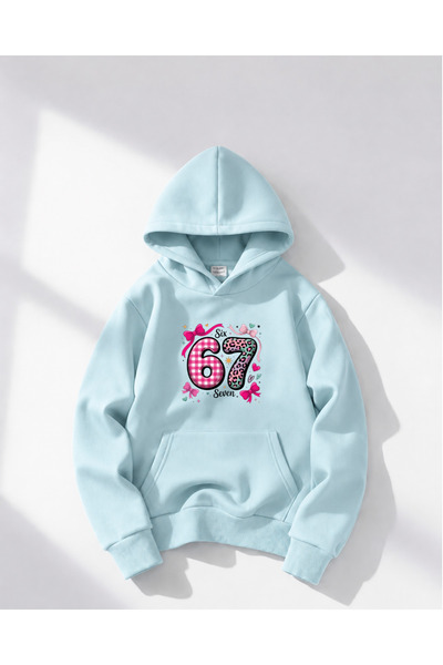 haha Oversize Hooded Six Seven Printed Sweatshirt for Girls