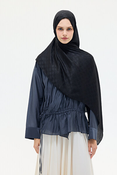 cs camellia scarf Italian Jacquard Shawl Checkerboard Pattern - Black