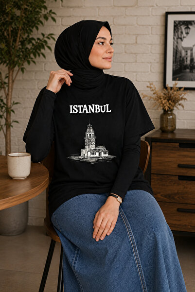 BAGAND Premium Maiden's Tower Printed Black Oversize Unisex T-Shirt Istanbul ...