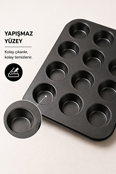 innoway 12’li Muffin Kek Kalıbı - Yapışmaz Metal Cupcake Topkek Fırın Pişirme Tepsisi