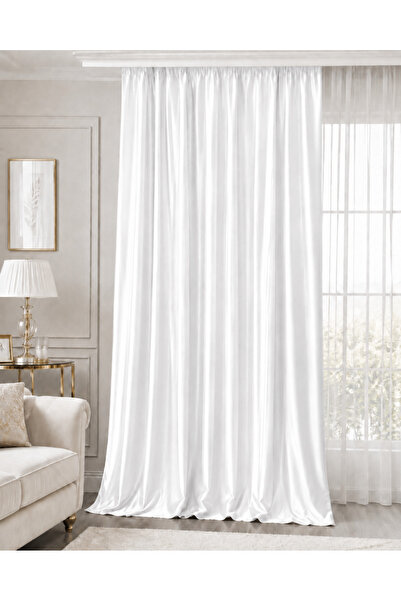 SHY TEKSTİL White Satin Single Wing Valance Curtain, Soft Textured Living Roo...