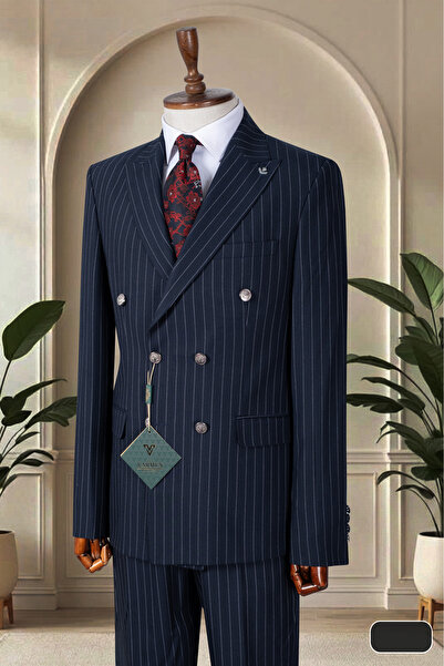 Erkek Siyah ve lacivert Slim Fit 2'lü Takım Elbise (Ceket,, Pantolon)