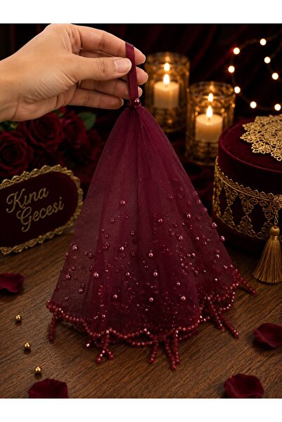 GÜRLEK TEKSTİL Gelin Damat Mendili İnci Kristal Boncuk Detaylı Düğün Kına Sün...