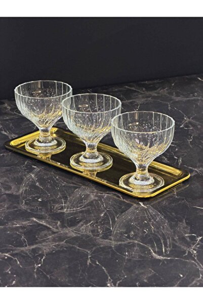 isra kristal Gold Astra 3-Piece Glass Bowl Set with Tray, Breakfast, Snack, a...