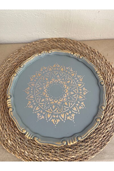 Genel Markalar Vintage boyalı polyester yuvarlak otantik desenli tepsi