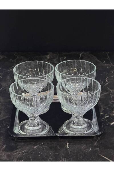 isra kristal 5-Piece Silver Olia Glass Bowl Set – Crystal Patterned Ice Cream...