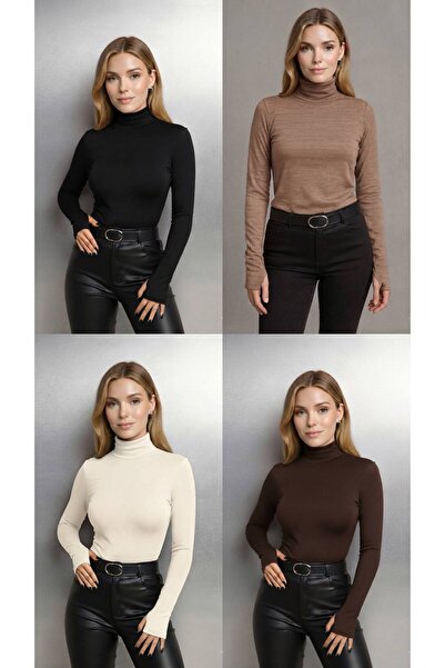 ALDAIYR Round Neck Women's Long Sleeve Stretch Fabric Bodysuit with Toes