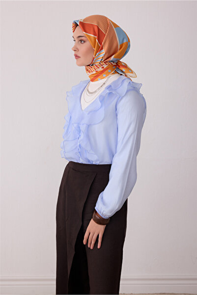 Belli Orange Geometric Pattern 100% Twill Silk Scarf 4401-80