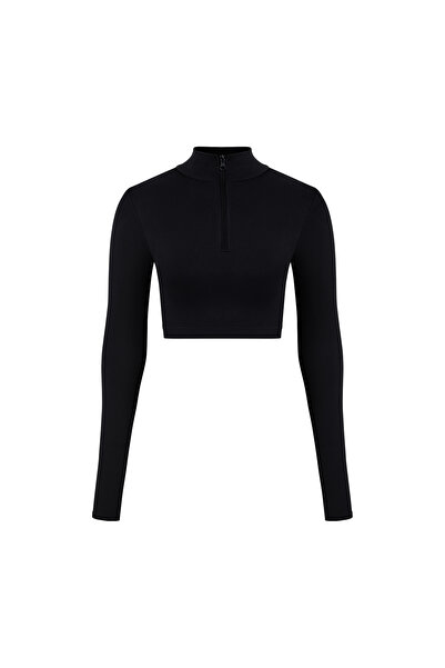 Formactive Women's Long Sleeve Finger Detail Half Zip Crop Top - 1980
