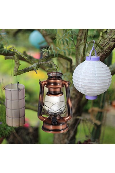 NO BRAND Felinar LED retro din cupru de 24CM, alimentat cu baterii