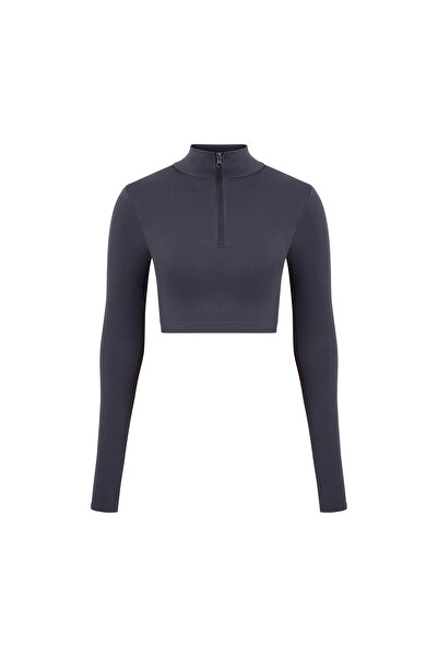 Formactive Women's Long Sleeve Finger Detail Half Zip Crop Top - 1980