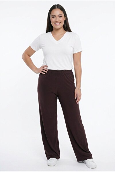 By Saygı Women's Large Size Sandy Palazzo Pants with Elastic Waist