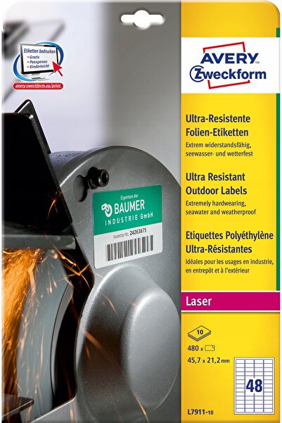 Avery Zweckform Etichete Avery Ultra Rezistente A4 din Polietilenă 45.7-21.2m...