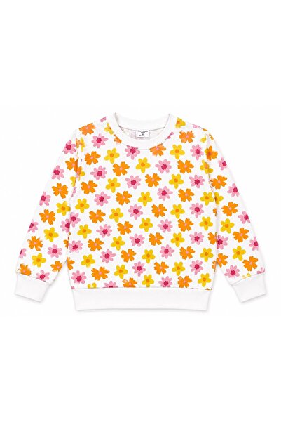 ALİŞ KİDS Girl's Cotton White Orange Floral Patterned Long Sleeve Seasonal Pajama Set