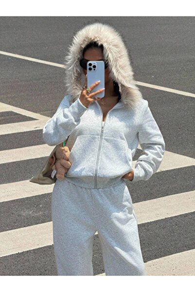 Gofeel Muchi Fur Detailed 3 Thread Tracksuit Set