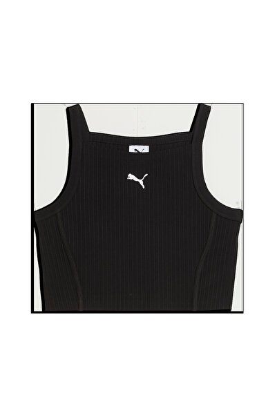 Puma Ess Ribbed Crop Top Black Women's Strappy T-Shirt
