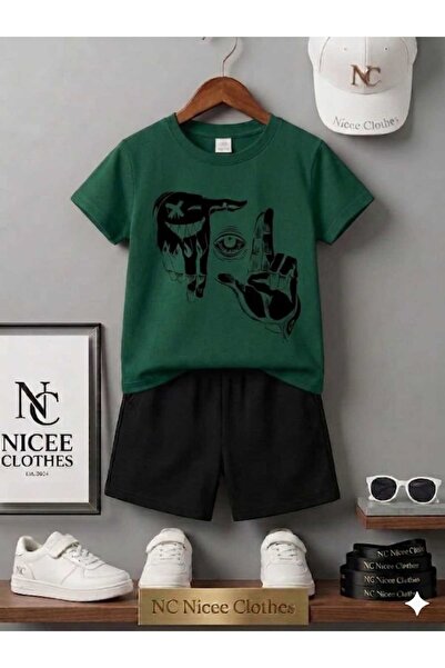 Leto Lykia Summer Children's T-Shirt Shorts Unisex (Black with Eye Print on t...