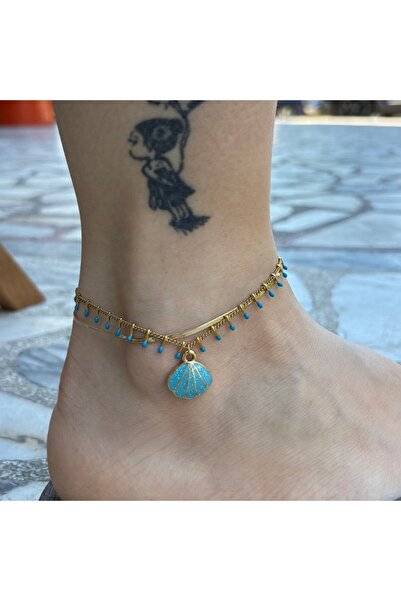 nesdesignn Blue Sea Shell Double Row Steel Anklet