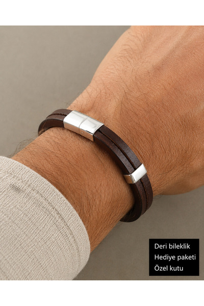 HER ŞEY NOTA www.herseynota.com Men's Brown Leather Bracelet – Stylish Men's ...