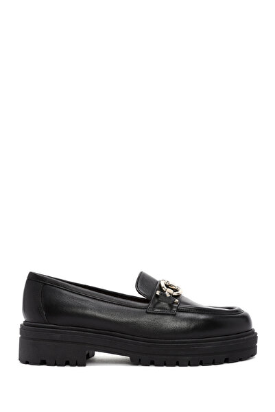Derimod Gritti Women's Black Leather Masculine Loafer with Buckle Detail Af26...