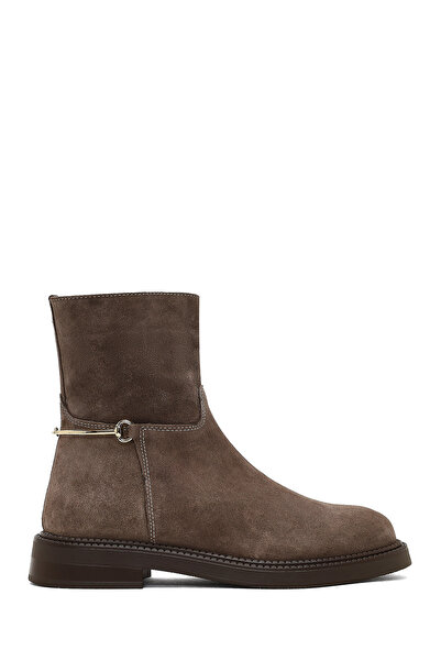 Derimod Women's Mink Zippered Buckle Suede Leather Boots Wf450011Ds