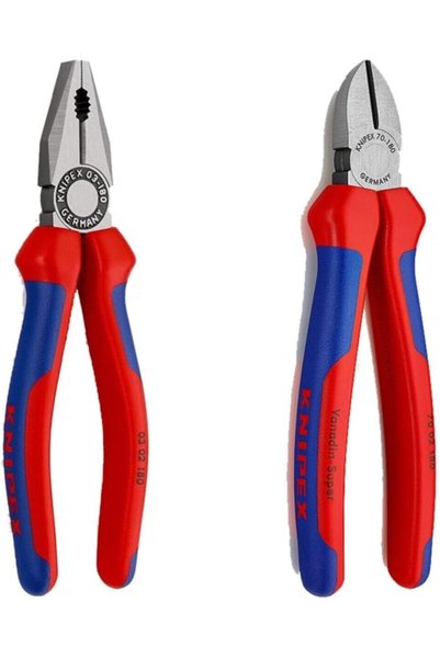 Knipex 0302180 Pense + 7002180 Yan Keski İkili Set 180mm, 0302180-7002180