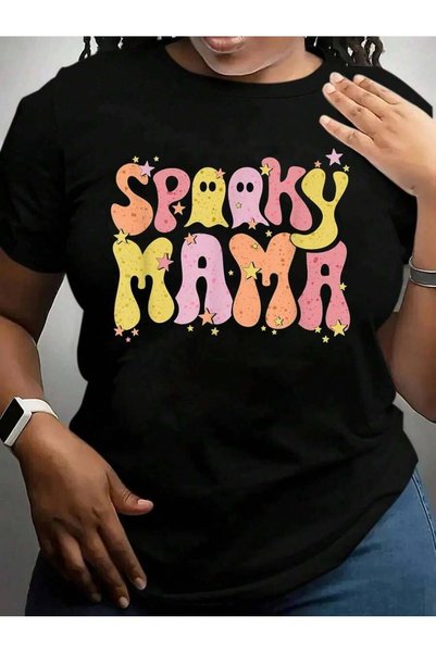 21JNRY Groovy Mama Retro Ghost Witchy Spooky Mom Halloween Black Graphic T Shirts Tee
