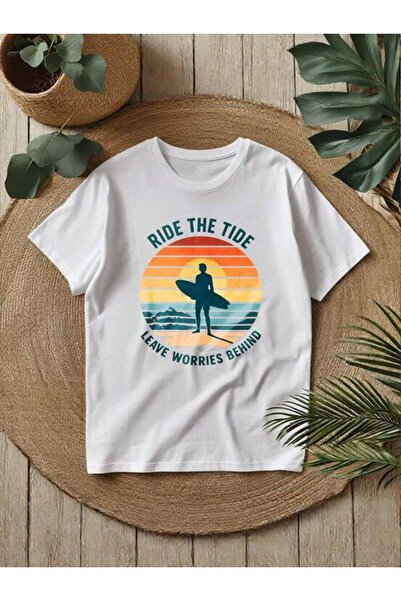 29CUN تي شيرت رجالي بأكمام قصيرة وياقة دائرية مطبوع عليه "Ride The Tide Leave...