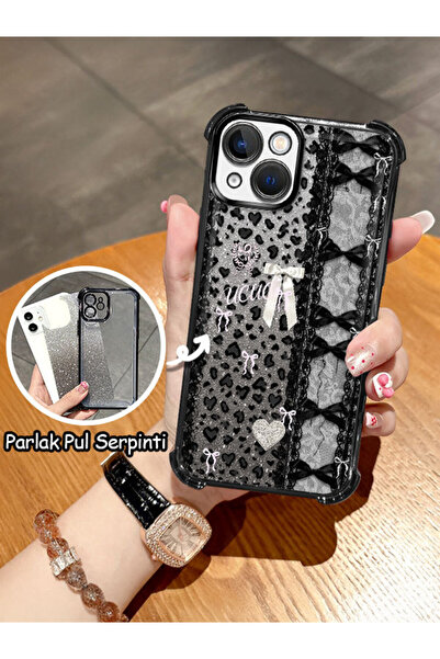 ucuc iPhone 13 Uyumlu Şeffaf Dört Köşe Silikon Kaplama Parlak Kenar Kılıf