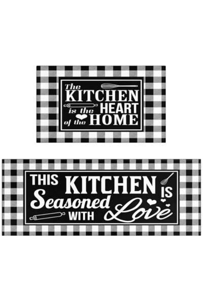 Generic Black and White Buffalo Plaid Check Farmhouse Kitchen Rugs Sets of 2 ...
