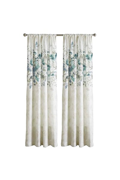 Generic Brand CHF Watercolor Floral Print Rod Pocket Curtain Panel, 84", Aqua