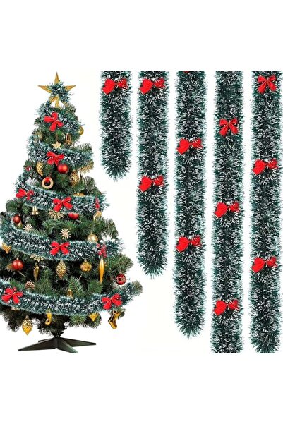 Generic Goodern Christmas Tinsel Garland with 36 Red Bows,5M Metallic Christm...