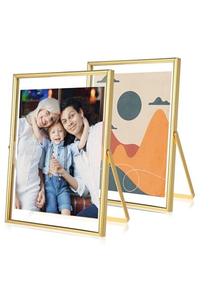 Generic Brand 2 Pack Gold Floating Picture Frame, Tempered Glass with Gold Me...