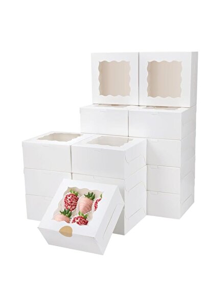 Generic 30 Pcs White Bakery Boxes with Window, 6 X 6 X 3 Inches, White Paperb...