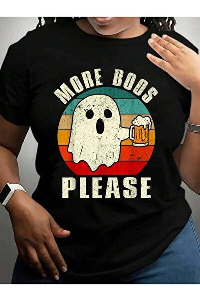 9JY Retro More Boos Please Ghost Beer Drinking Costume Halloween Black Graphi...
