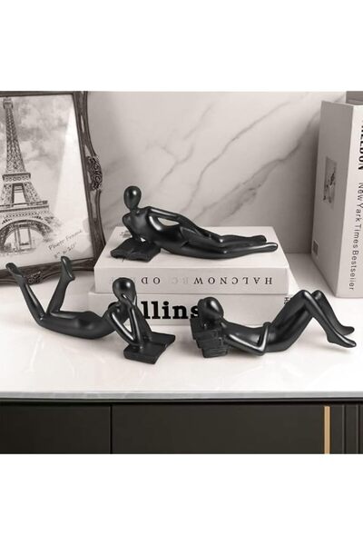 Generic Black Thinker Reading Women Statue Set of 3, Modern Resin Home Decor ...